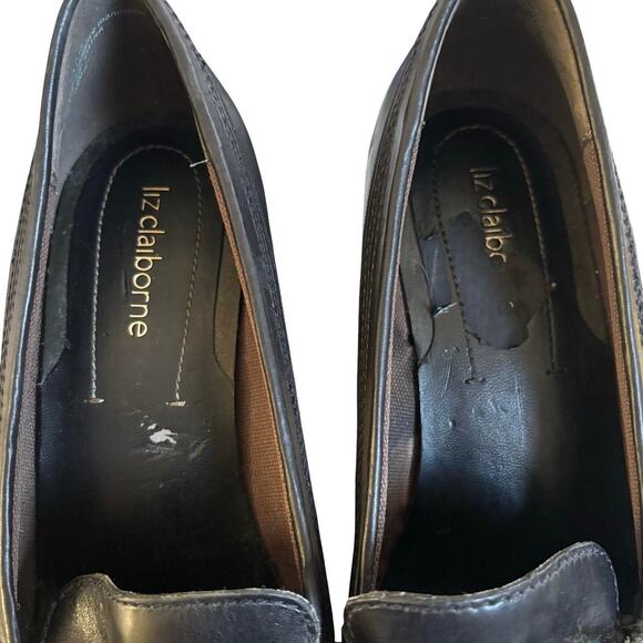 Y2K VTG. 2000'S BLACK LEATHER BUCKLE LOAFERS HEELS SZ. 6-6.5 LIZ CLAIBORNE. - Picture 4 of 8